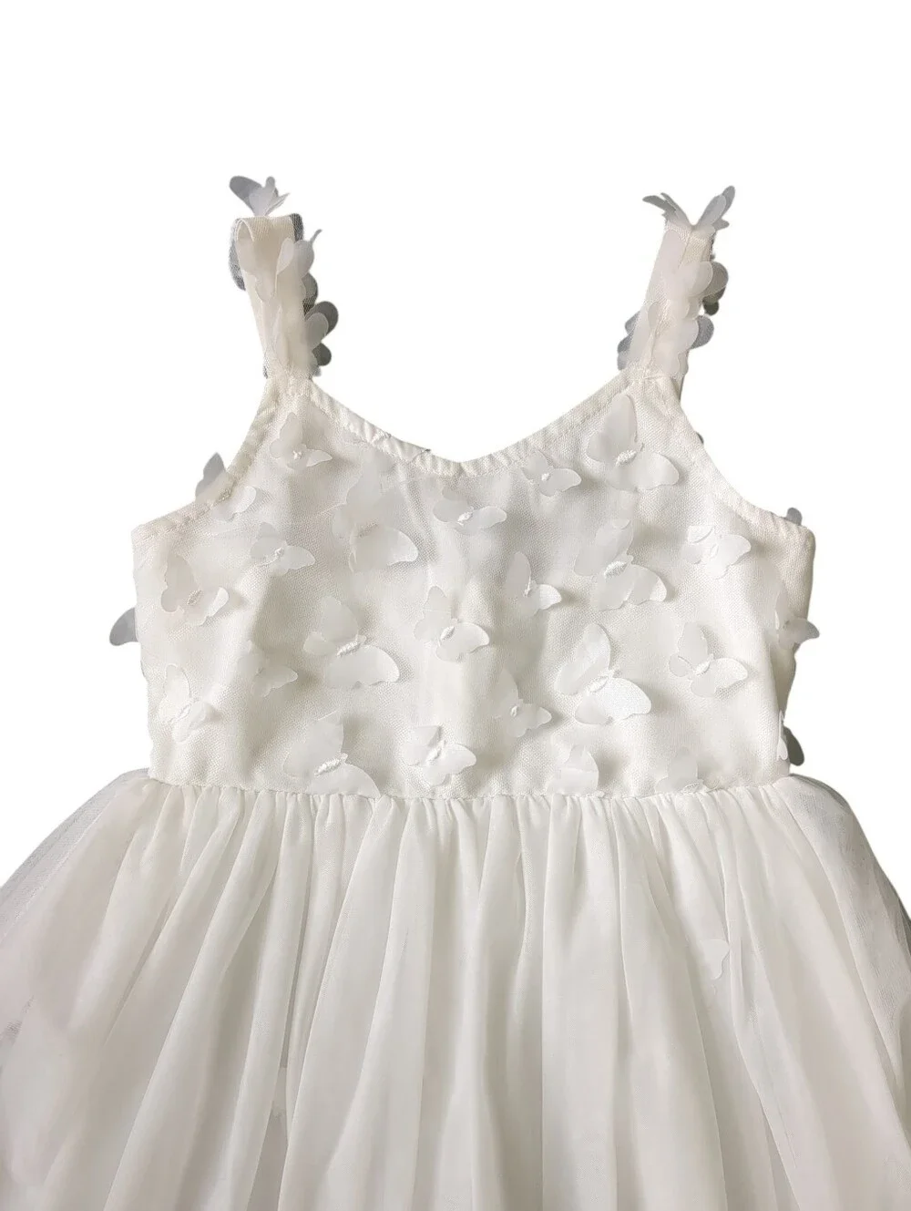 Tween Girls White Butterfly Tuelle Hi Low Dress (Size 8)